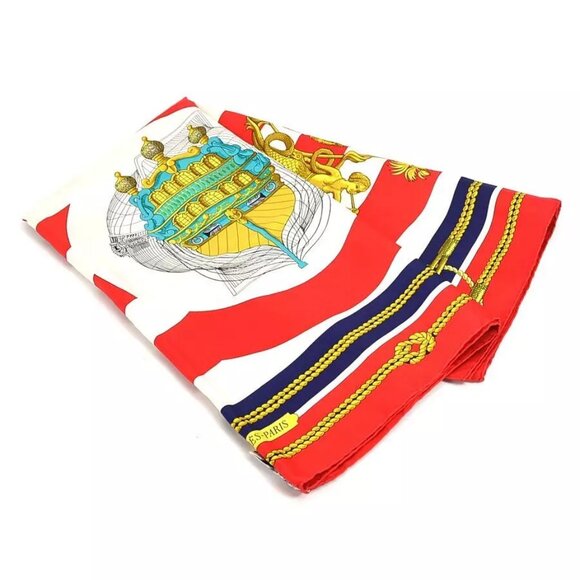 HERMES Carre 90 CHATEAUX DARRIERE Scarf Red/Multicolor Silk - Picture 2 of 11